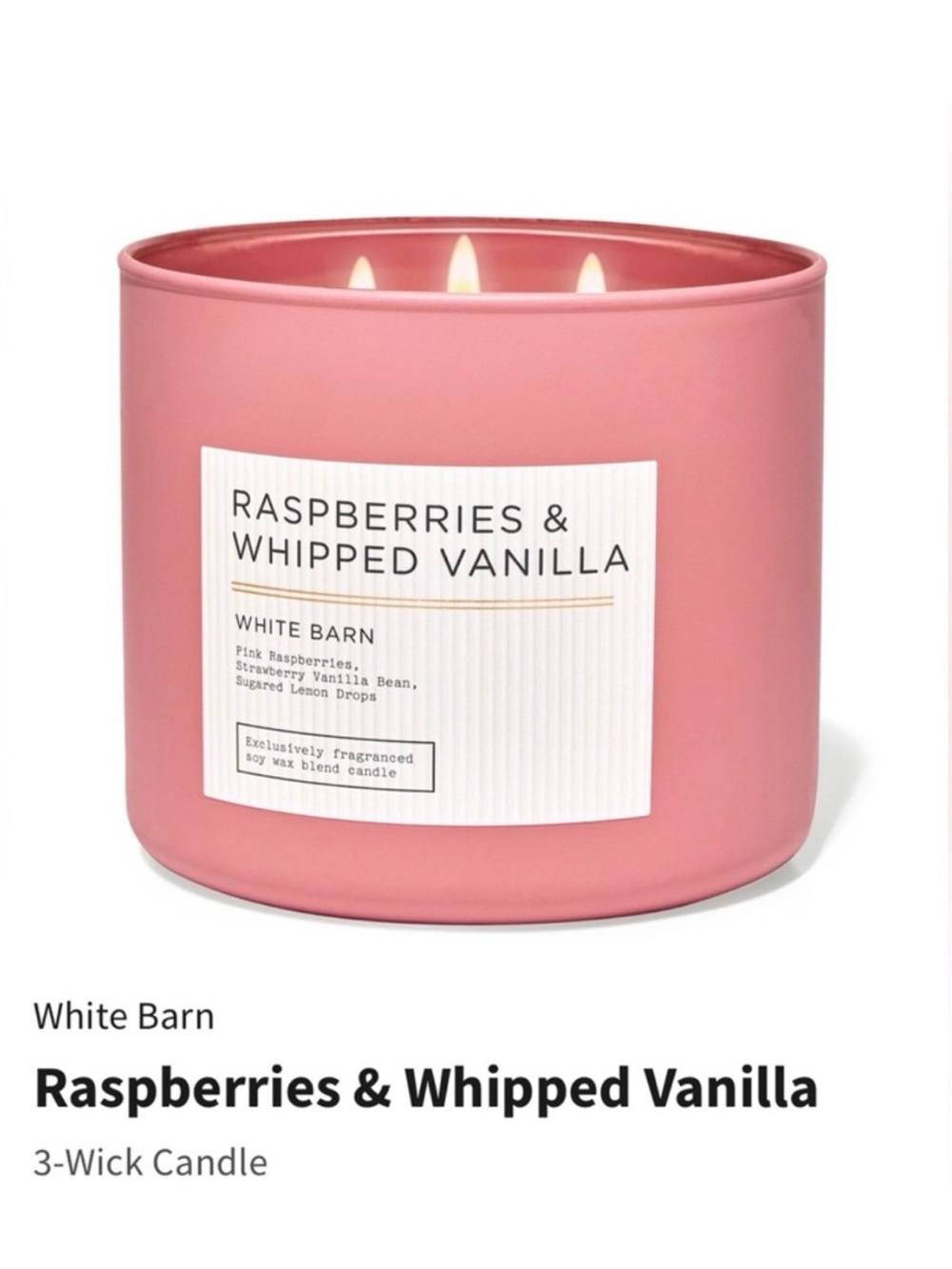 White Barn “Raspberries & Whipped Vanilla” 3-Wick Candle w Decorative Lid | NIB